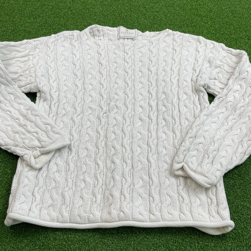 Vintage Express Tricot White Cable Knit USA Pullover Sweater Sz XS